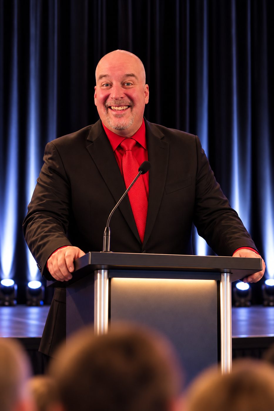 Carl Michaud at a podium, giving a keynote