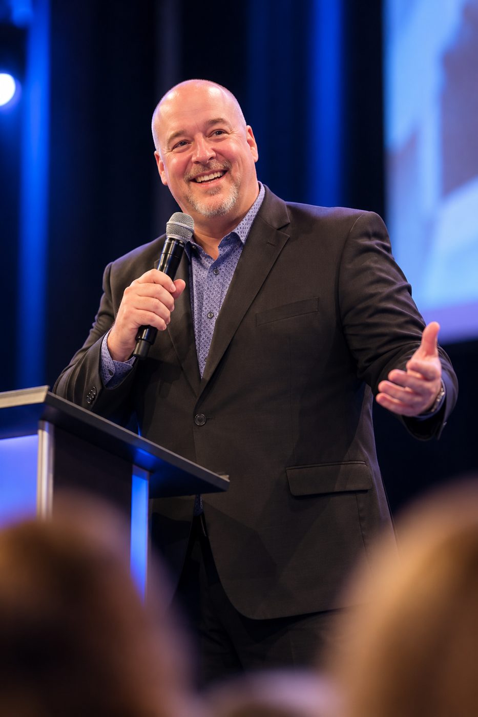 Carl Michaud at a podium during a convention