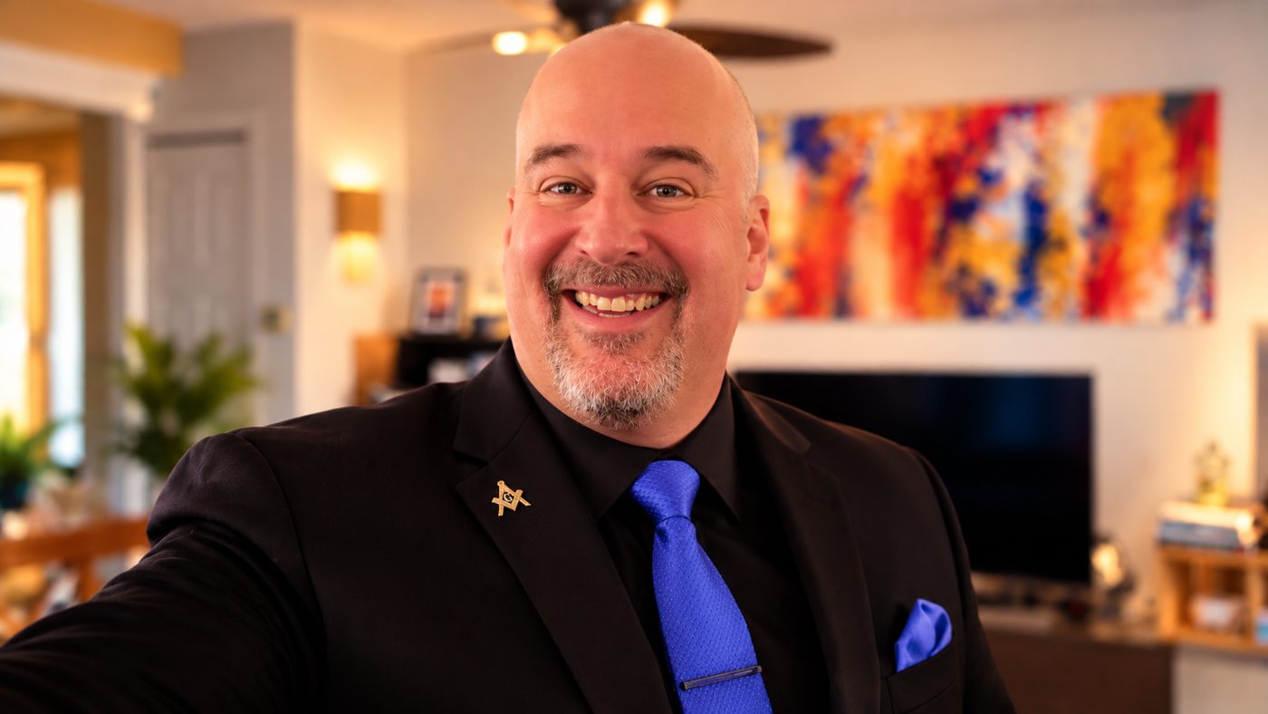 Carl Michaud in a black jacket and blue tie